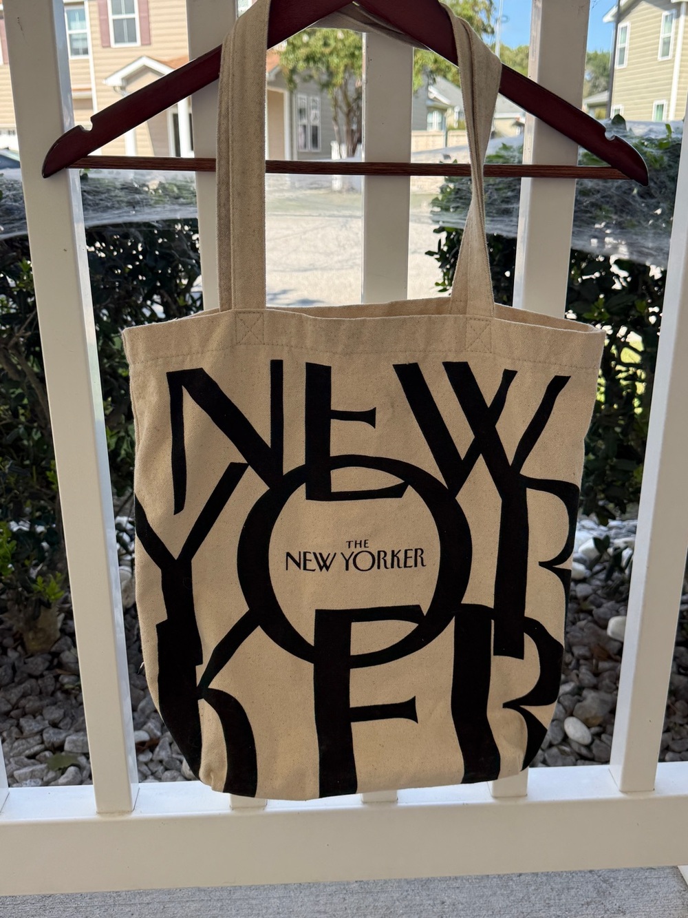 The New Yorker Canvas Tote Bag Black Graphic Logo Off White Shopper